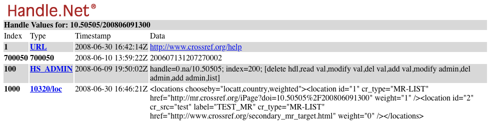 Example Handle record