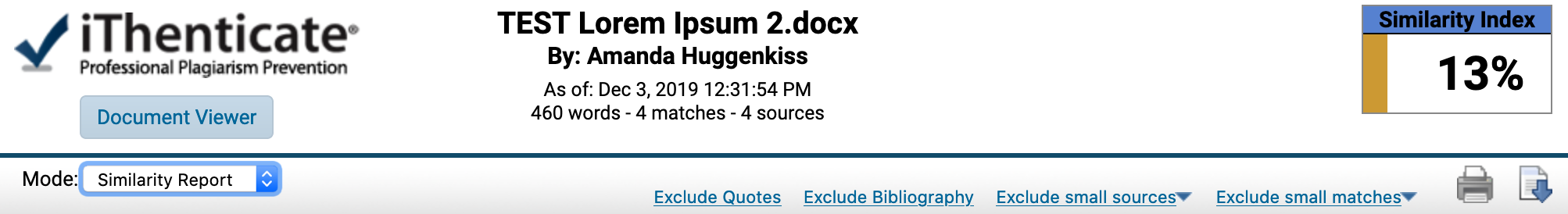 Text-only report menu bar