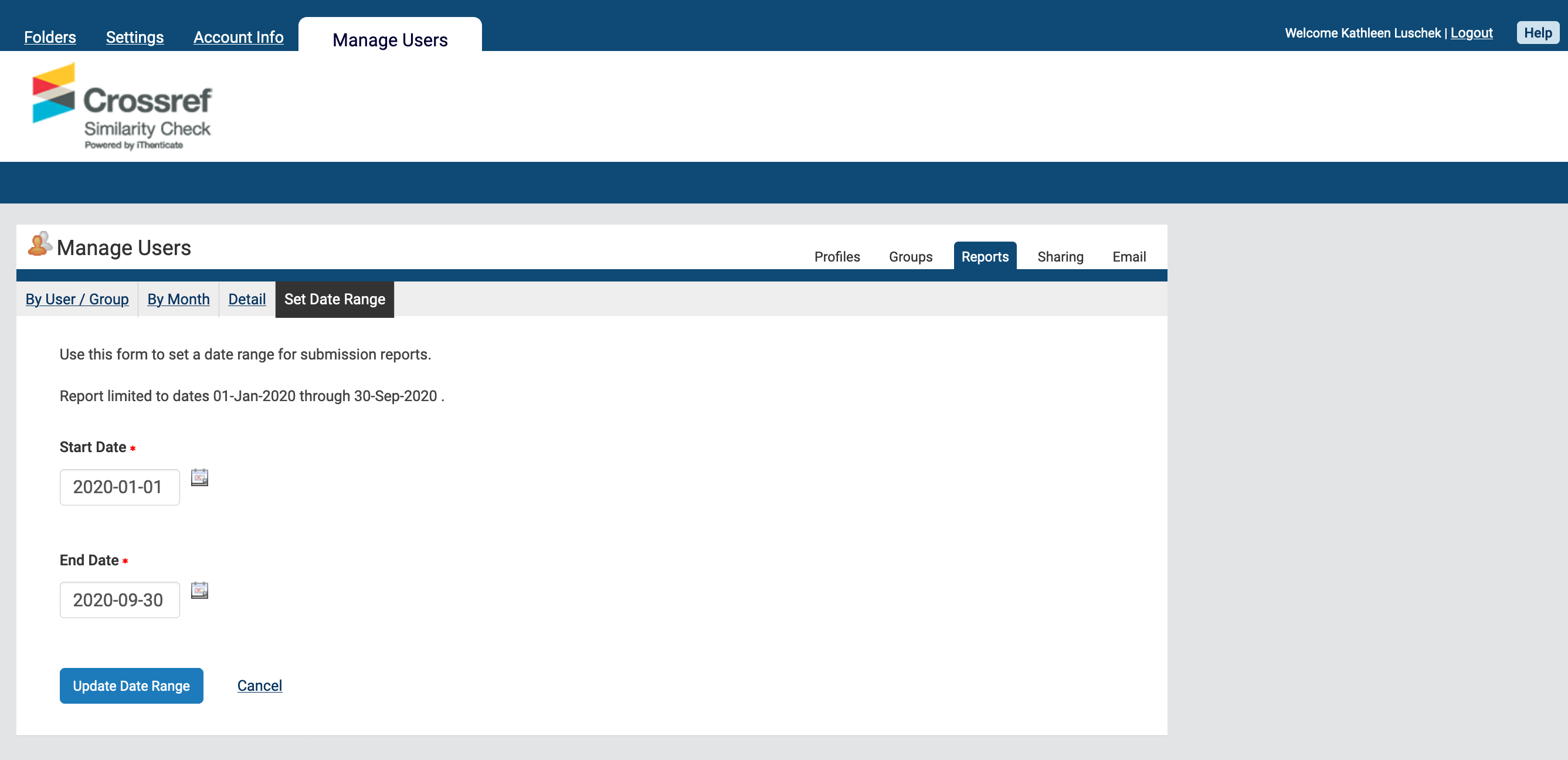 Similarity Check: setting a date range for usage reports