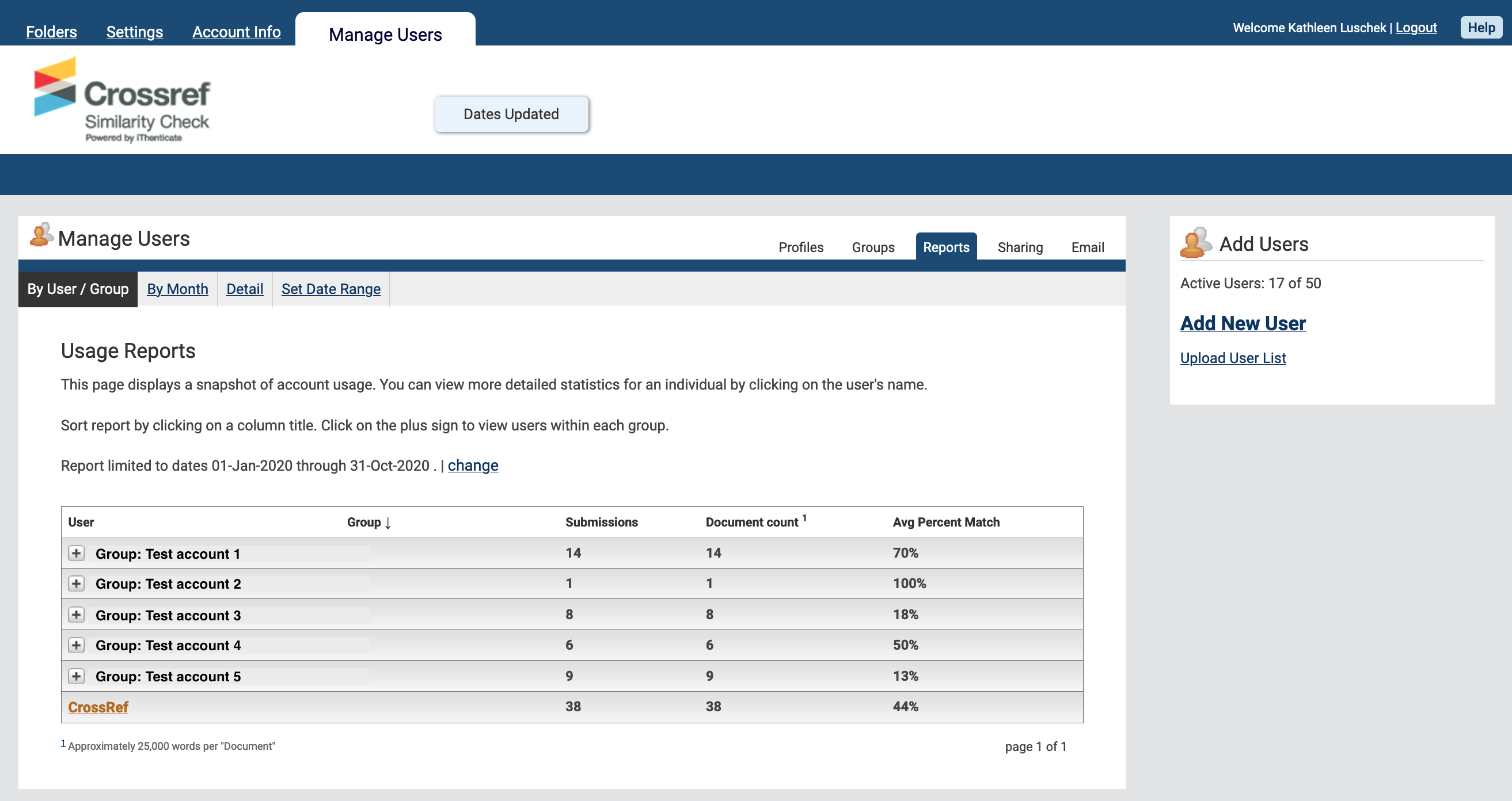 Similarity Check: usage reports